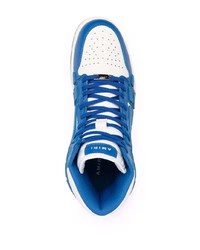 Мужские бело-темно-синие кожаные высокие кеды от Amiri