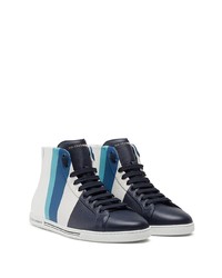 Мужские бело-темно-синие кожаные высокие кеды от Dolce & Gabbana