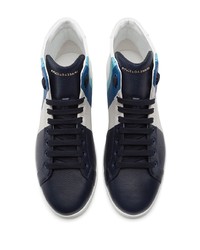 Мужские бело-темно-синие кожаные высокие кеды от Dolce & Gabbana