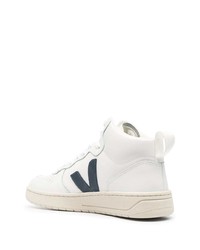 Мужские бело-темно-синие кожаные высокие кеды от Veja