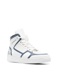 Мужские бело-темно-синие кожаные высокие кеды от Roberto Cavalli