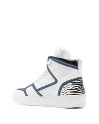 Мужские бело-темно-синие кожаные высокие кеды от Roberto Cavalli