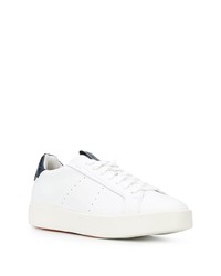 Мужские бело-темно-синие кожаные низкие кеды от Santoni