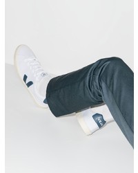 Мужские бело-темно-синие кожаные низкие кеды от Veja