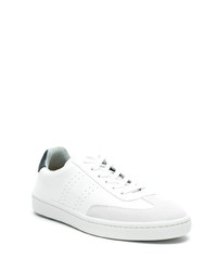 Мужские бело-темно-синие кожаные низкие кеды от BOSS