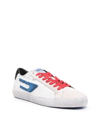 Мужские бело-темно-синие кожаные низкие кеды от Diesel