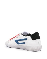 Мужские бело-темно-синие кожаные низкие кеды от Diesel