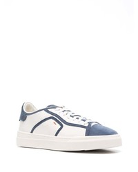 Мужские бело-темно-синие кожаные низкие кеды от Santoni