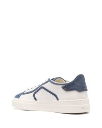 Мужские бело-темно-синие кожаные низкие кеды от Santoni