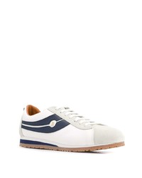 Мужские бело-темно-синие кожаные низкие кеды от Bally