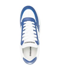 Мужские бело-темно-синие кожаные низкие кеды от DSQUARED2