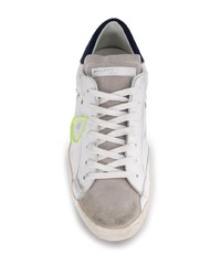 Мужские бело-темно-синие кожаные низкие кеды от Philippe Model Paris