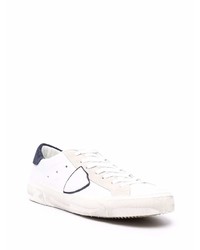 Мужские бело-темно-синие кожаные низкие кеды от Philippe Model Paris