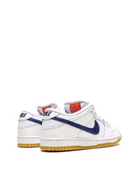 Мужские бело-темно-синие кожаные низкие кеды от Nike