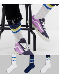 Мужские бело-темно-синие носки в горизонтальную полоску от ASOS DESIGN