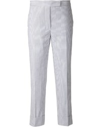 Бело-темно-синие узкие брюки в вертикальную полоску от Thom Browne