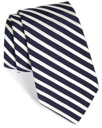 Бело-темно-синий галстук в вертикальную полоску