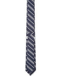 Мужской бело-темно-синий галстук в вертикальную полоску от Thom Browne
