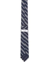 Мужской бело-темно-синий галстук в вертикальную полоску от Thom Browne
