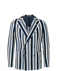 Мужской бело-темно-синий двубортный пиджак в вертикальную полоску от Tagliatore