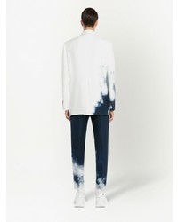 Мужской бело-темно-синий двубортный пиджак с принтом тай-дай от Alexander McQueen