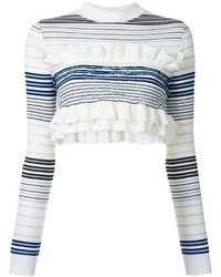 Бело-темно-синий короткий свитер в горизонтальную полоску от Stella McCartney