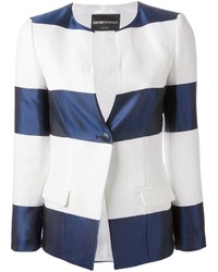 Женский бело-темно-синий пиджак в горизонтальную полоску от Emporio Armani