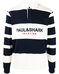 Мужской бело-темно-синий свитер с воротником поло в горизонтальную полоску от Paul & Shark