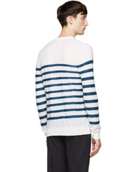 Мужской бело-темно-синий свитер с круглым вырезом в горизонтальную полоску от Burberry