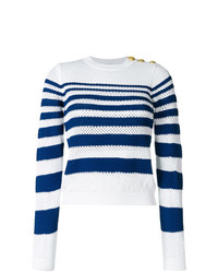 Женский бело-темно-синий свитер с круглым вырезом в горизонтальную полоску от Pinko
