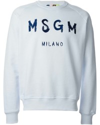 Мужской бело-темно-синий свитер с круглым вырезом с принтом от MSGM