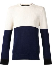 Мужской бело-темно-синий свитер с круглым вырезом