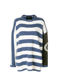 Бело-темно-синий свободный свитер в горизонтальную полоску от Mr & Mrs Italy