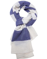 Женский бело-темно-синий шарф в горизонтальную полоску