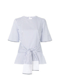 Бело-темно-синяя блуза с коротким рукавом в вертикальную полоску от Victoria Victoria Beckham