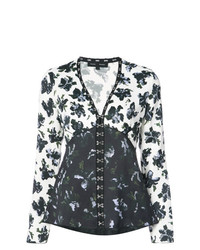 Бело-темно-синяя блузка с длинным рукавом с цветочным принтом от Proenza Schouler