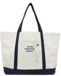 Бело-темно-синяя большая сумка из плотной ткани
