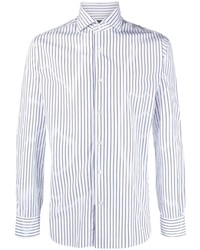 Мужская бело-темно-синяя классическая рубашка в вертикальную полоску от Barba