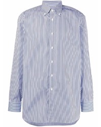 Мужская бело-темно-синяя классическая рубашка в вертикальную полоску от Brioni