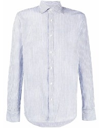 Мужская бело-темно-синяя классическая рубашка в вертикальную полоску от Deperlu