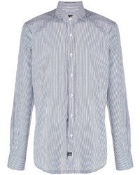 Мужская бело-темно-синяя классическая рубашка в вертикальную полоску от Fay