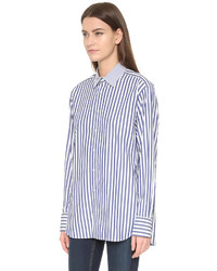 Женская бело-темно-синяя классическая рубашка в вертикальную полоску от Rag & Bone