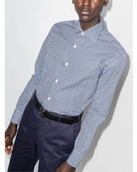 Мужская бело-темно-синяя классическая рубашка в вертикальную полоску от Eleventy