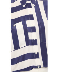 Женская бело-темно-синяя классическая рубашка в вертикальную полоску от Tome