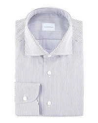 Бело-темно-синяя классическая рубашка в горизонтальную полоску
