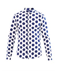 Бело-темно-синяя классическая рубашка в горошек
