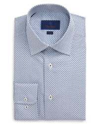 Бело-темно-синяя классическая рубашка с геометрическим рисунком