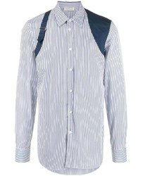Мужская бело-темно-синяя рубашка с длинным рукавом в вертикальную полоску от Alexander McQueen