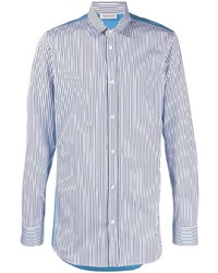 Мужская бело-темно-синяя рубашка с длинным рукавом в вертикальную полоску от Alexander McQueen