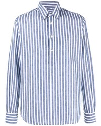 Мужская бело-темно-синяя рубашка с длинным рукавом в вертикальную полоску от Aspesi